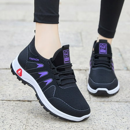

Christmas Fashion Autumn Women Sports Shoes Flat Bottom Non Slip Mesh Breathable Comfortable Elastic Band Slip On