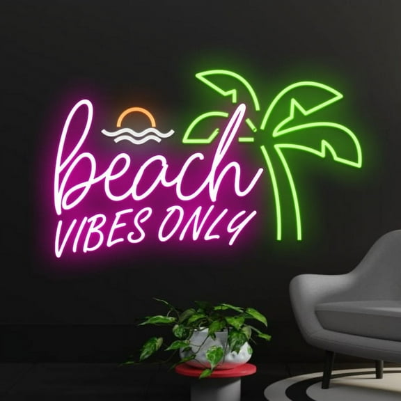 Handmadetneonsign Beach Vibes Only Neon Sign, Summer Party Neon Light, Holiday Led Light, Tropical Palm Tree Neon Sign, Wall Décor