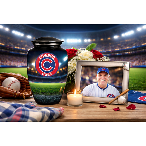 Chicago Clubs Design Black Cremation Urn Box Funeral Urn Box Burial Urn For ash Box Keepsakes Urn Box Memorial Urn Loved Urn For Ashes
