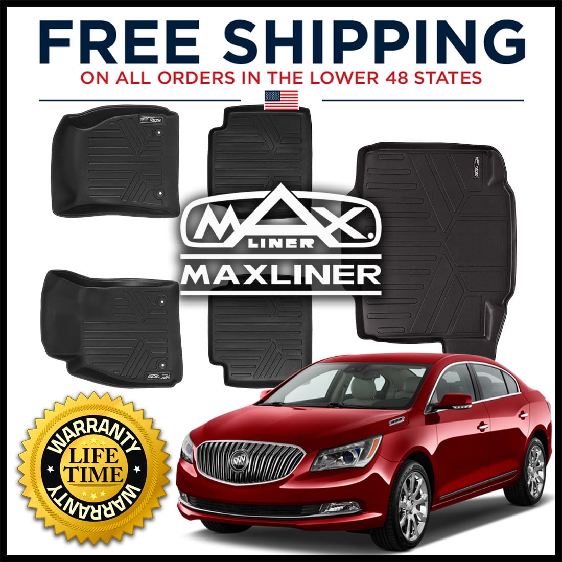 Maxliner 20102016 Buick LaCrosse Floor Mats Maxtray Cargo Liner Complete Set Black A0189/B0189