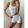 thumbnail image 6 of Women'S Slim Fit Sports Shorts Set Sleeveless Top and Shorts White Flowers&Gray XL, 6 of 7