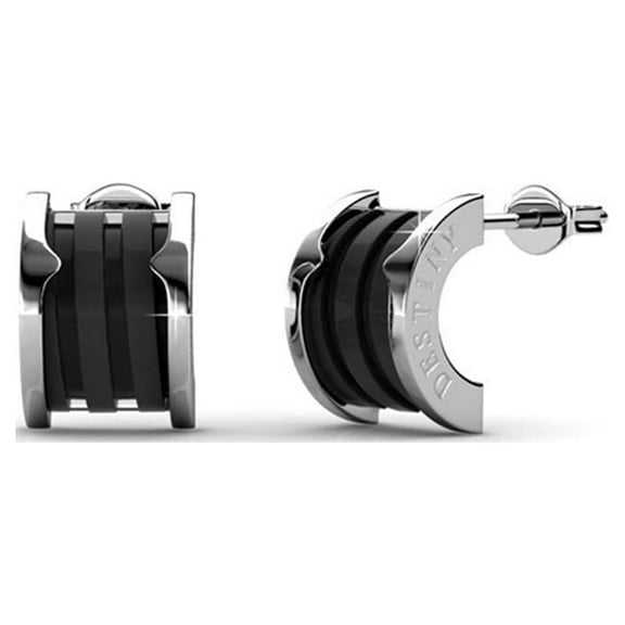 Cate & Chloe Kali 18k White Gold Plated Half Hoop Earrings with Black Ceramic Inlay for Women, Gift for Her