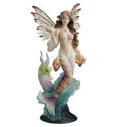 Lionfish Mermaid With Seahorse Dragon - Myth & Legend Sculpture - Polystone