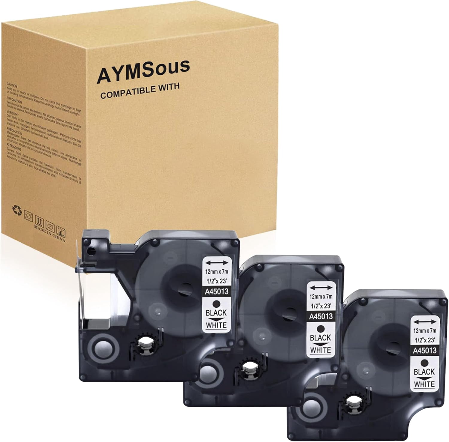 WWS-Noir sur Étiquette Blanche Compatible pour DYMO D1 Étiquette 45013 (Lot de 3)