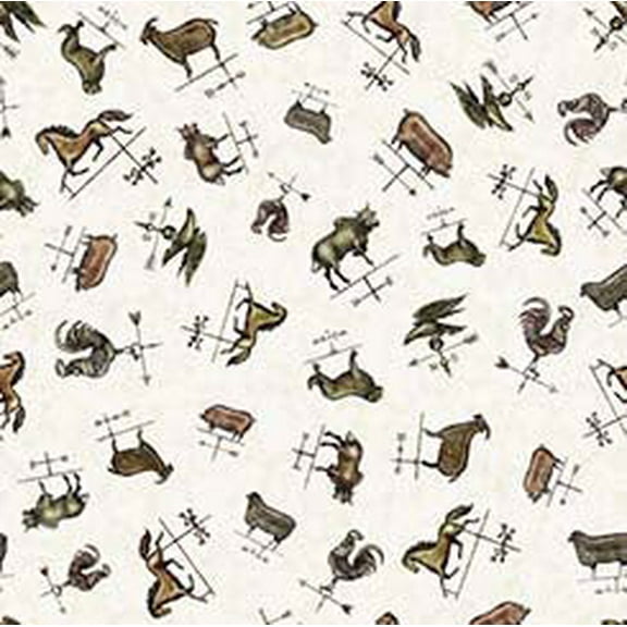 Country Farm Weathervanes Cotton Fabric
