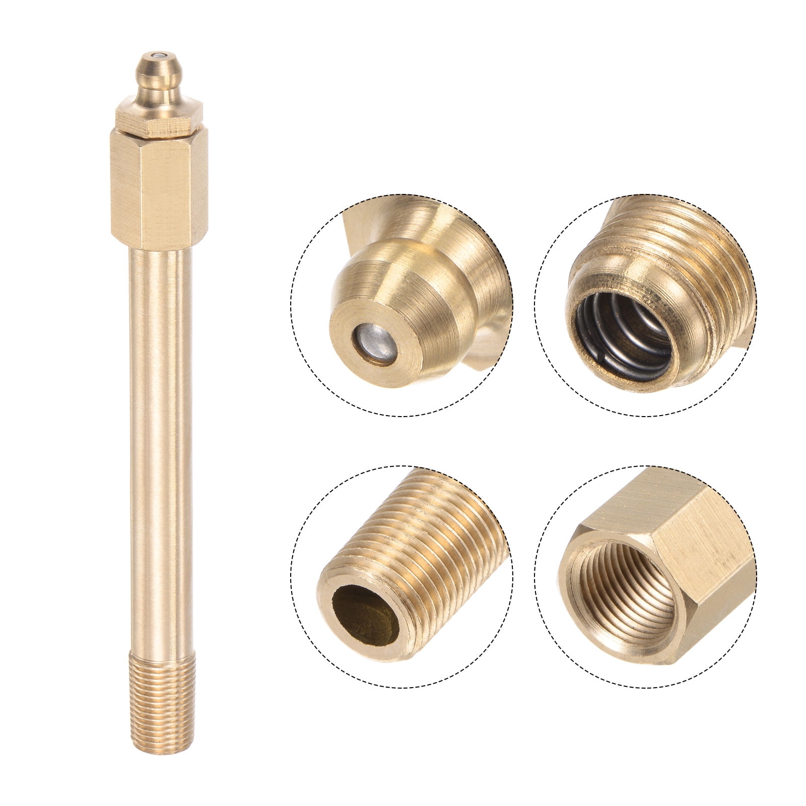 Unique Bargains Brass Straight Hydraulic Grease Fitting with Thread Length 110mm