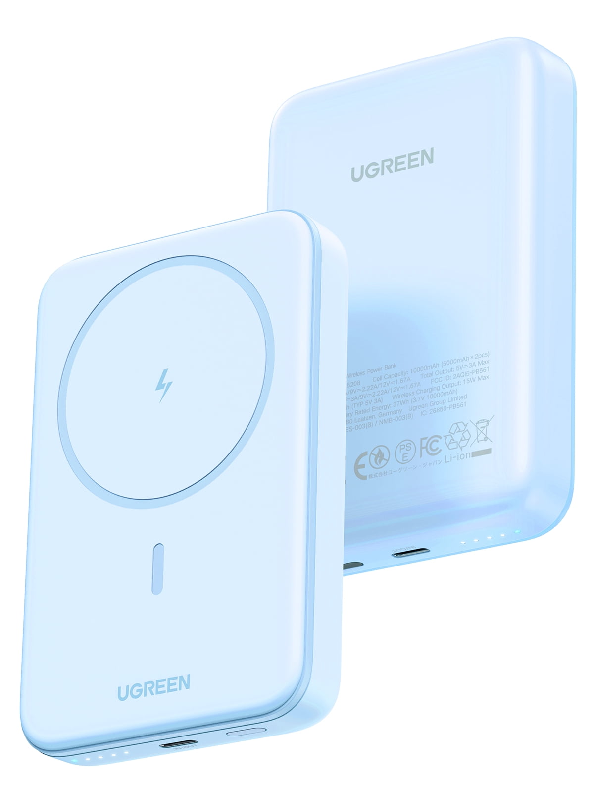 UGREEN 10000mAh Magsafe Power Bank, 20W Portable Charger Compatible for iPhone, with 1.5ft USB C Cable, Blue