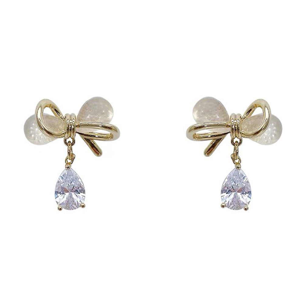 Details about   18k Gold Plated Crystal Bow Screw Back Dangle Earrings for Girls 