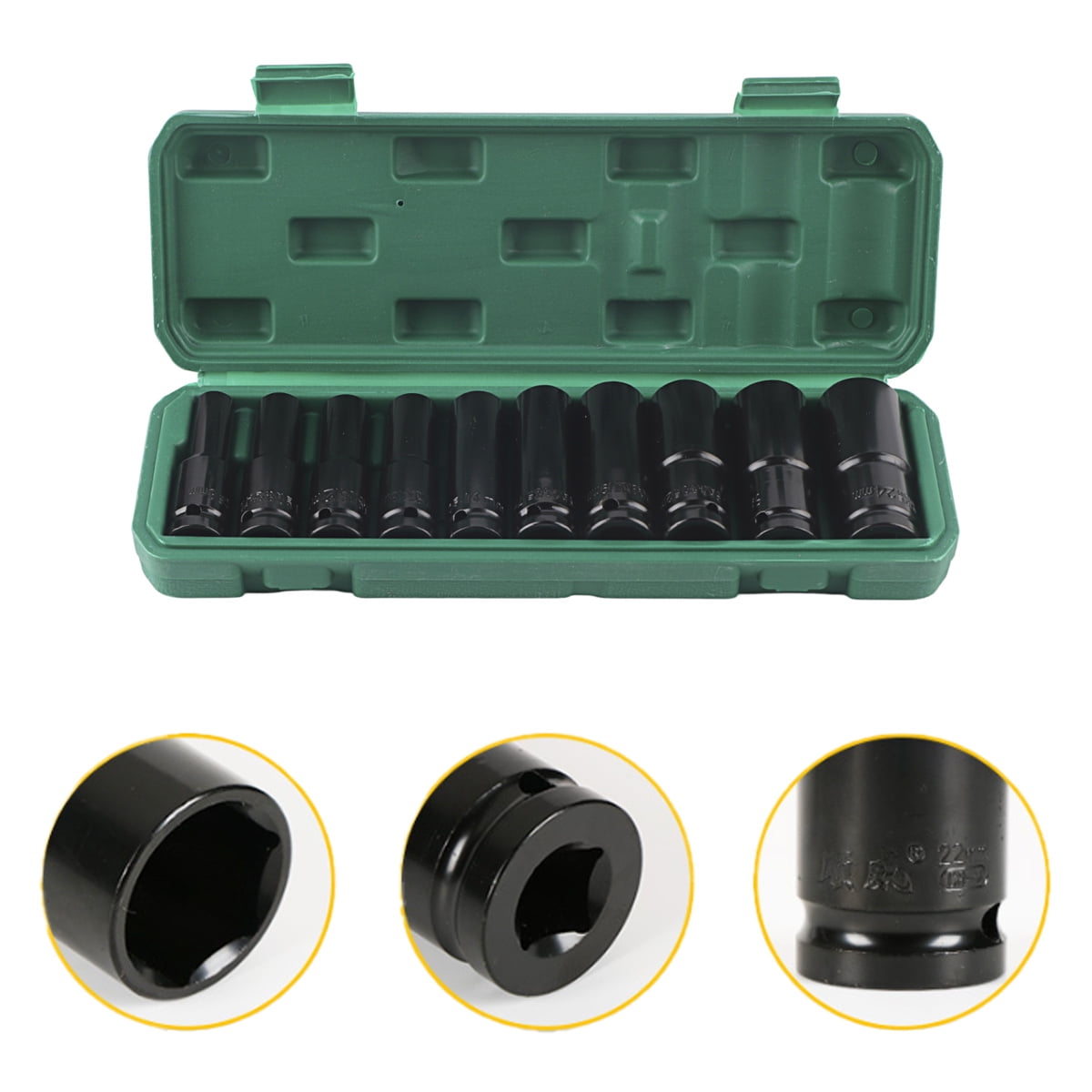 10pcs 1/2in Deep Drive Impact Socket Set 6‑Point 8‑24mm Carbon Steel Auto Repairing Tool