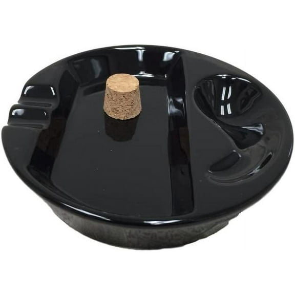 Black Ceramic Single Pipe Rest and Double Cigar Ashtray for Patio Use