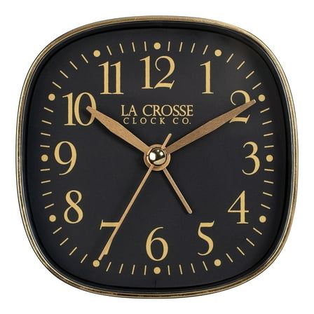 La Crosse Clock Black Square Silent Sweeping Analog Alarm Clock, 617-379B