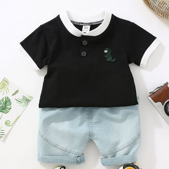 ATOGUTA Toddler Boys Clothes 1T-8 Kids Summer Short Sleeve T-Shirt and Shorts Outfit 2 Piece Sweatsuit Clothing Set Black