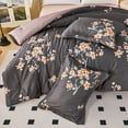 thumbnail image 6 of Koniroom 2Pcs Dark Grey Floral Comforter Set Twin Size – Reversible Blossom Bedding with Orange Flower Blooms, Modern Glam, 6 of 12