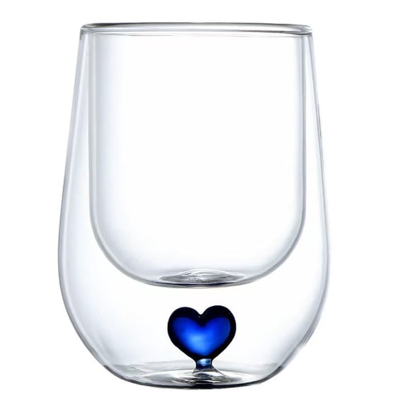 8.5oz Cute Love Mug,Couple cups, Double Wall Glass Coffee Glass Cup, Suitable for Valentine's Day, Mother's Day, Birthday Gifts for Girls (Blue Love)