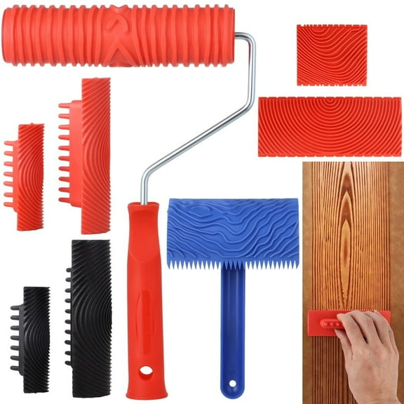 8-Pack Wood Grain Roller Painting Tool Set, Wood Graining Tool Set, DIY Rubber Graining Tool, with Handle, for Wall Room Art Paint Decoration