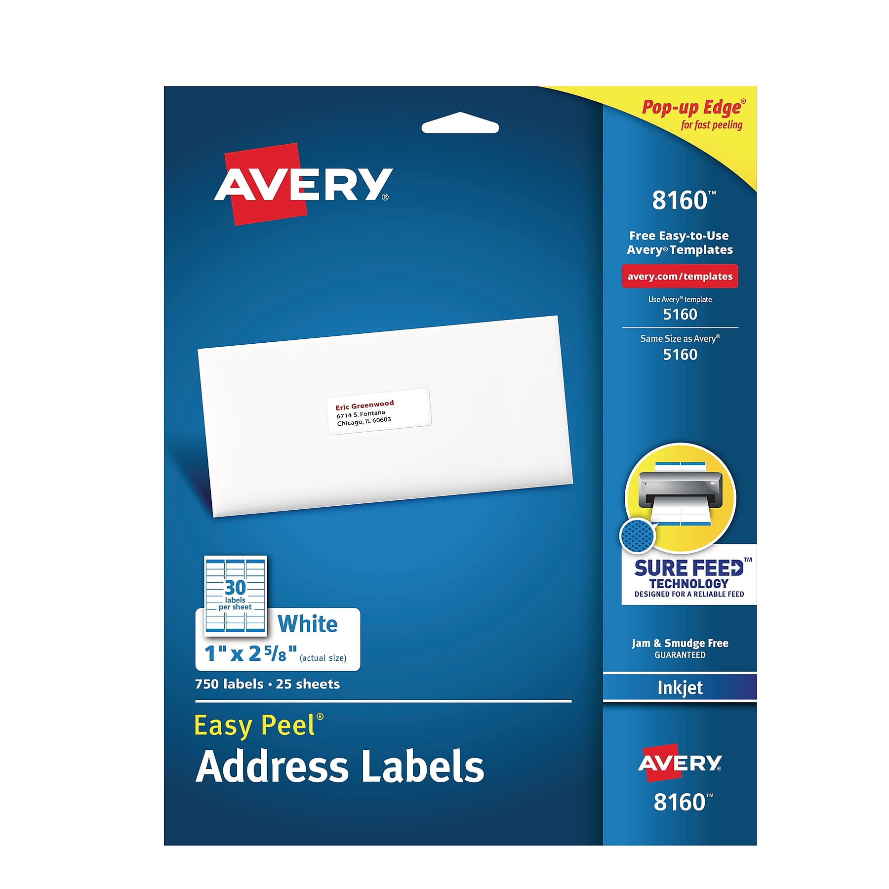3/4" Width x 2 1/4" Length Avery; Vibrant Color Printing Address Labels 