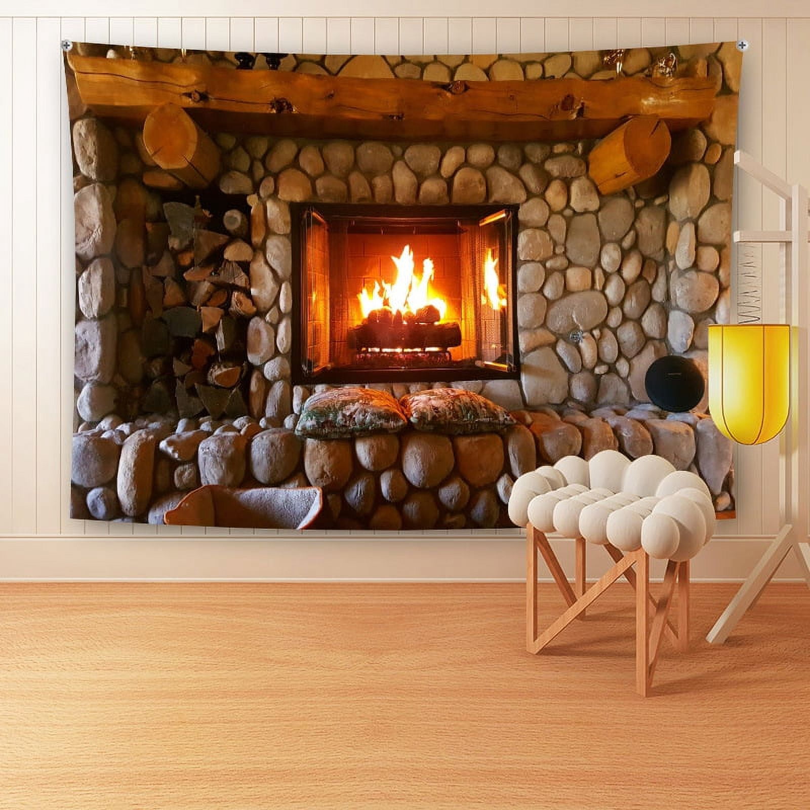 Autocollant Mural 3D Cheminée - 30x90cm, Vinyle Amovible - Décoration Noël, Ambiance Chaleureuse, Toile De Fond Photo