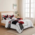 thumbnail image 5 of Twin Quilt Set 68''x86'', Red Grey Black Lightweight Summer Bedspread Coverlet Set with 2 Pillow Shams, Irregular Modern Geometric Abstract Breathable All Season Quilt Bedding for Dorm/Bedroom, 5 of 9