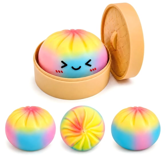 Squishy de dumpling arcoíris Binkahui con caja vaporera