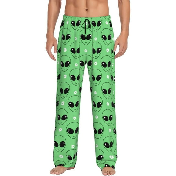 Logiee alien cartoons Print Pajama Pants for Men,Men’s Pajama Bottoms,Mens PJ Pants with Pockets & Button Fly-Small