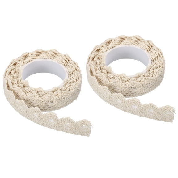 Uxcell Lace Ribbon Self-Adhesive Lace Tape, 2 Rolls Cotton Sticker for Detailing Accent Wall Decor Art, Beige