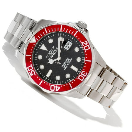 - 12565 Men's Grand Diver Black Carbon Fiber Dial Red Bezel Stainless Steel Bracelet Dive Watch