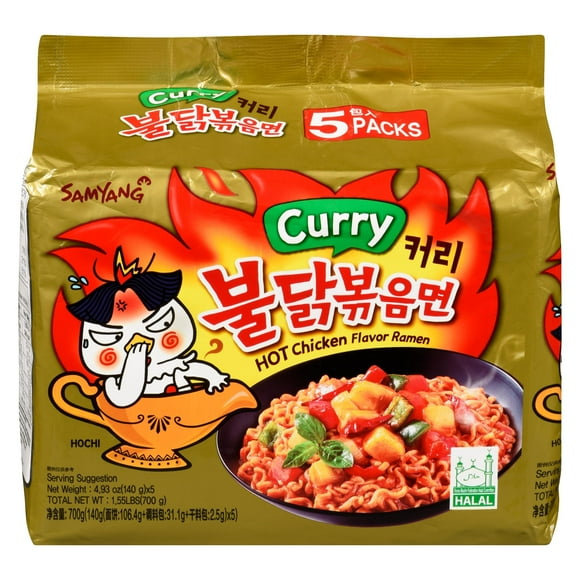 Samyang – Spicy Chicken Buldak Noodle (Curry) 140g x 5, Pack of 5 (140g each), Spicy Curry