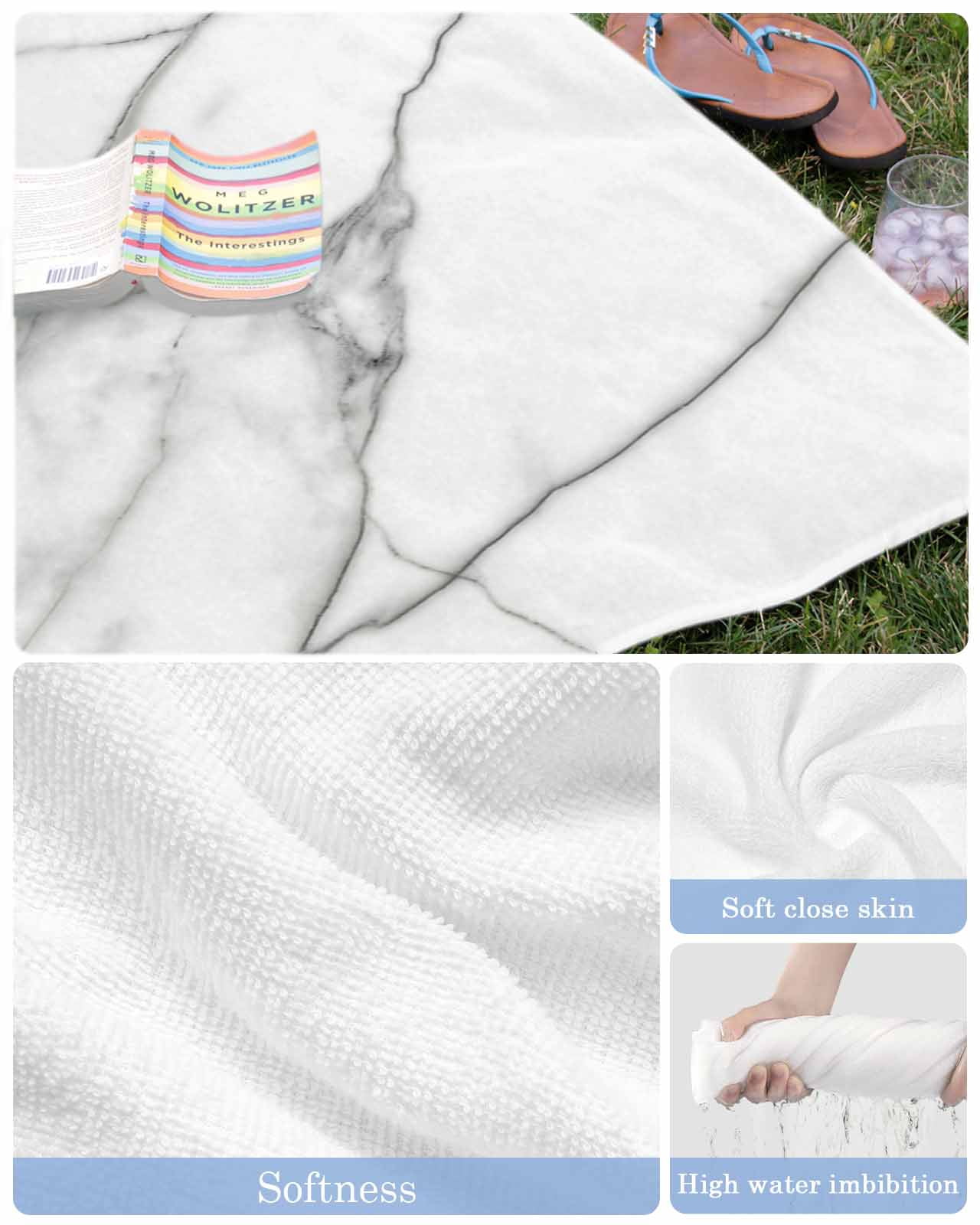 Marble White Beach Towels Oversized Super Absorbent, Ombre Grey Modern Minimalist Lightweight Bath Towel Quick Dry Sets For Bathroom/Pool/Rv Camping/Beach Play/Gym Room/Picnic 23"x47"