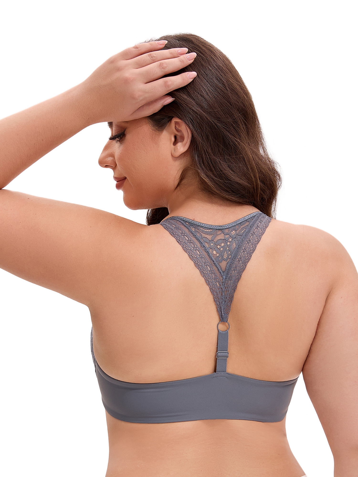Unique Bargains Women's Lace Front Closure Push Up Underwire Bras Grey 42 D