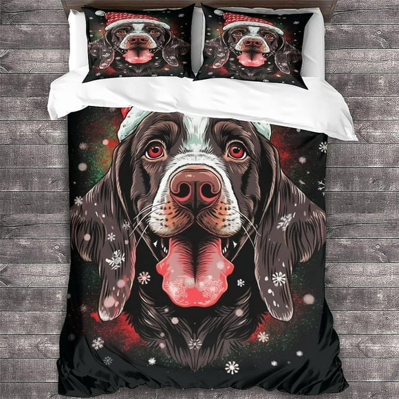 LikeEj Dog Bedding for Girls Boys Christmas Pattern Quilt Cover Bedspread 3 Piece Animal Duvet Cover Set for Bed Double(Single135x200cm)