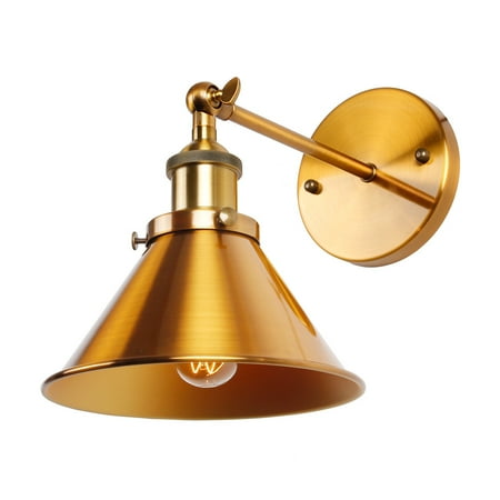 

7 Inch Industrial 1-Light Wall Sconce with Cone Shade Metal Bedside Lamp Brass