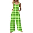 thumbnail image 3 of BiZtdJrK St Patricks Outfits for Women Cute Shamrock Irish Overalls Summer Loose Sleeveless Jumpsuit Linen Holiday Rompers Green L, 3 of 8