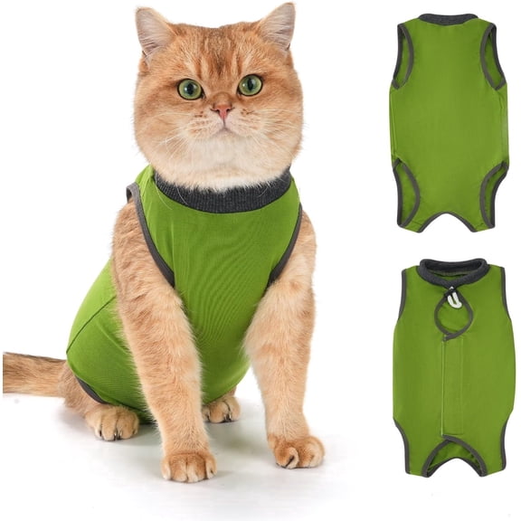 Avont 1 Pack Cat Recovery Suit for Surgery,Anti-Licking Onesie for Kittens -Green (M)