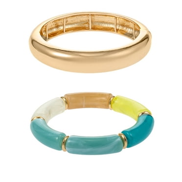 Time and Tru Chunky Bangle Bracelet Set, Blue and Green, 2 Pieces