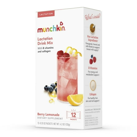 Munchkin Milkmakers Lactation Drink Mix for Breastfeeding Moms Berry Lemonade 12 pack 35 Calories