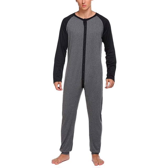 Pijama de hombre de una pieza, ultra suave, térmico, con parches y solapa en el trasero.