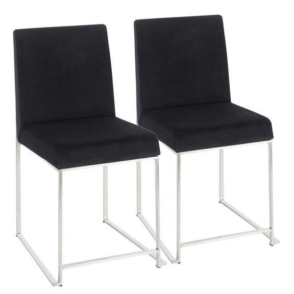 LumiSource Brushed Stainless Steel, Black Velvet High Back Fuji Dining Chair - Set of 2