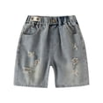 thumbnail image 4 of Krdevn Boys Retro Washed Denim Shorts, Casual Elastic Waist Loose Fit Summer Cargo Jeans,Khaki,4-5 Years, 4 of 8