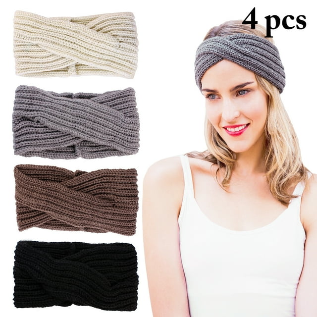 4 Pcs Bandeau pour Femmes Mode Tricoté Croisé Élastique Bandeau