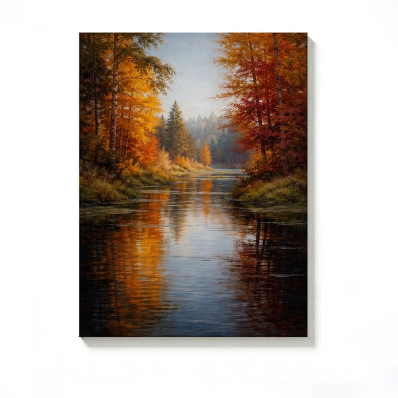 FLASHLUMI 8x12 Inch Autumn River Landscape Canvas Wall Art, Serene Nature Decor for Living Room Bedroom, No Frame