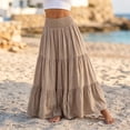 thumbnail image 4 of Tqcoqu Women's Solid Cotton Linen Tiered Maxi Skirt,Smocked Elastic High Waist Flowy Boho Beach Long Skirt, 4 of 5