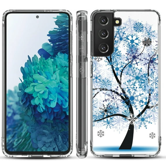 Shockproof Hybrid Bumper Phone Case for Samsung galaxy S21  5G / S21 Plus 5G, by OneToughShield ® - Snowflakes Tree