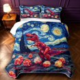 thumbnail image 2 of Manfei Wild T-Rex Bed Spread Queen,Retro Cloud Stars Animals Egg Queen Coverlet Set,Blue Red,3-Piece,1 Quilt and 2 Pillowcases, 2 of 7