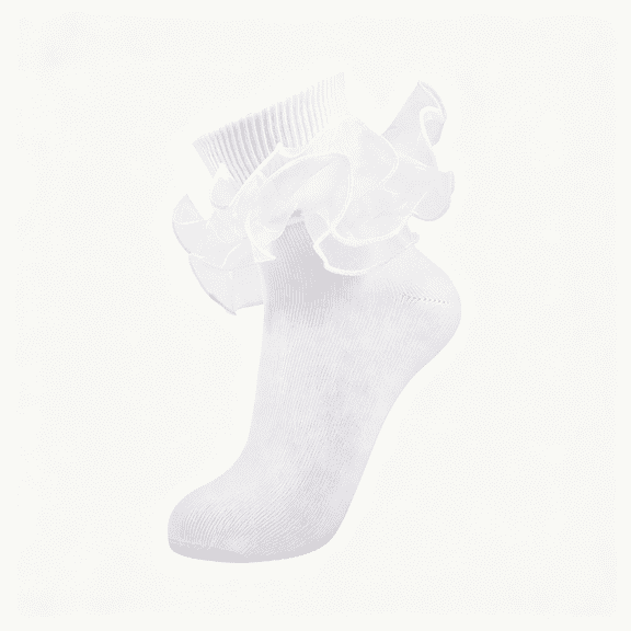 OQRKI Women Big Ruffle Ankle Socks Adult Double Lace Frilly Socks Fold Cuff Cotton Ruffled Dress Crew Bobby Bride Sock, Elegant Ruffle Socks