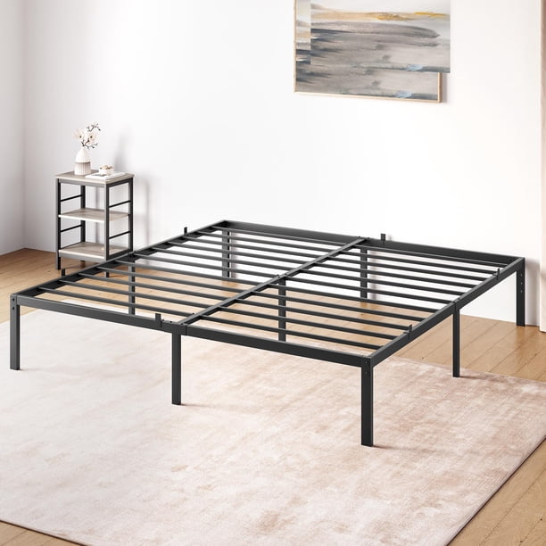 Yeshouse Estructura de cama de plataforma de metal, construcción de acero resistente con soporte de listones, espacio de almacenamiento integrado, sin necesidad de somier y silenciosa