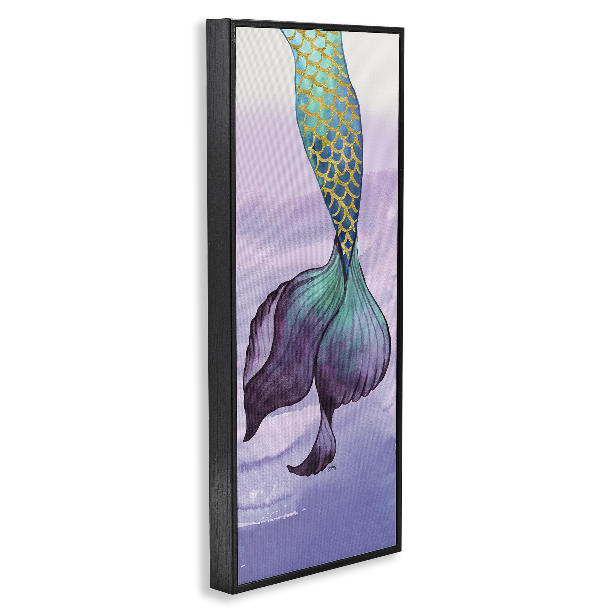 Stupell Industries Glam Accent Mermaid Tail Fairy Tales & Fantasy Painting Black Framed Art Print Wall Art, 10 x 24