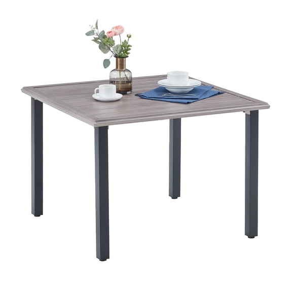 Vicllax 38" Square Outdoor Patio Dining Table for 4 Metal Modern Style for Garden Deck,Grey-wood(1piece)