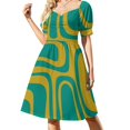 thumbnail image 1 of Palm Springs Robe Sans Manches Rétro Moderne Mi-Siècle Motif Abstrait Turquoise Turquoise et Moutarde, 1 of 5