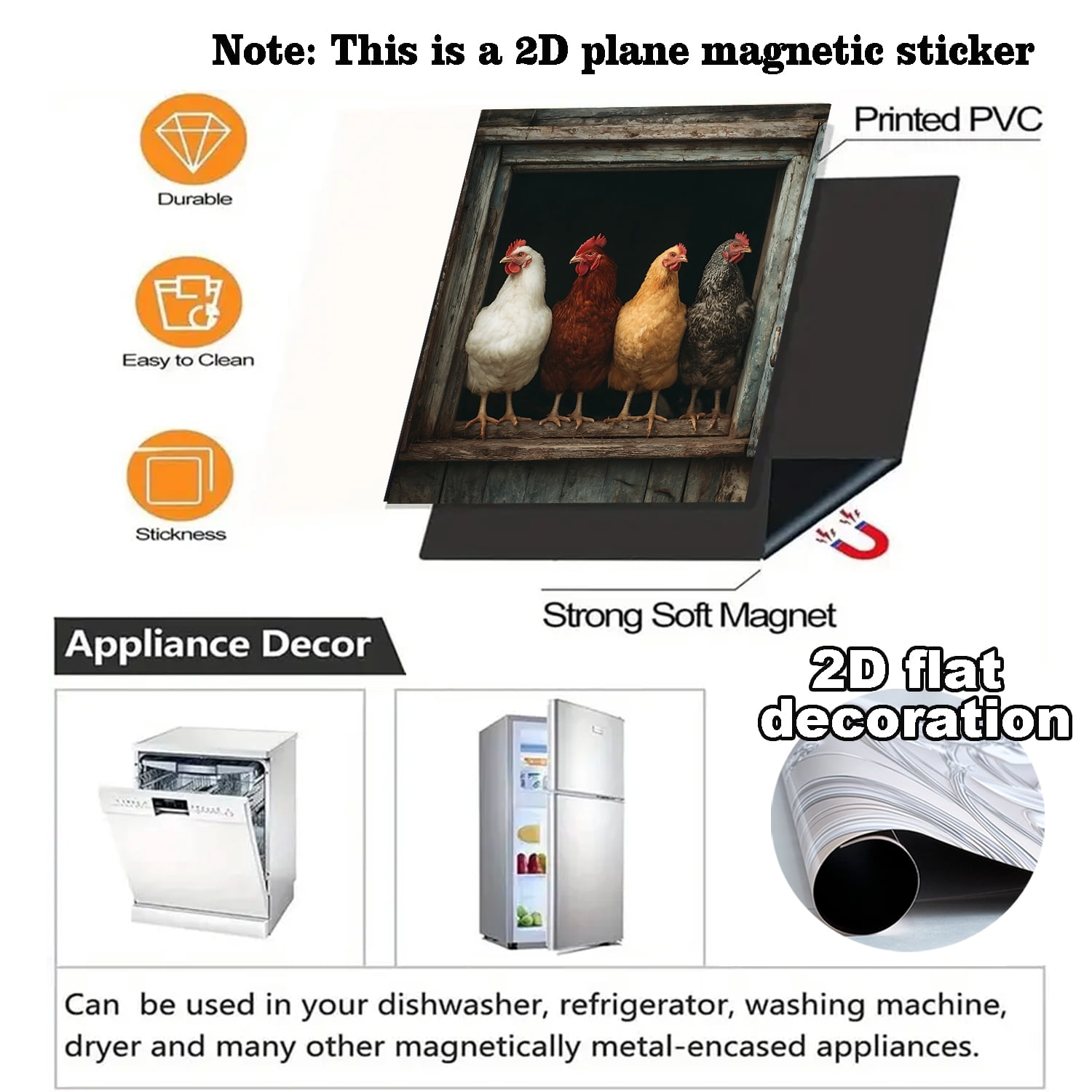 1Pc Retro Four Chick Magnetic Dishwasher & Refrigerator Decal - Easy Stick, Oil-Proof & Stain-Resistant Kitchen Decor, 23x25.6 Inches