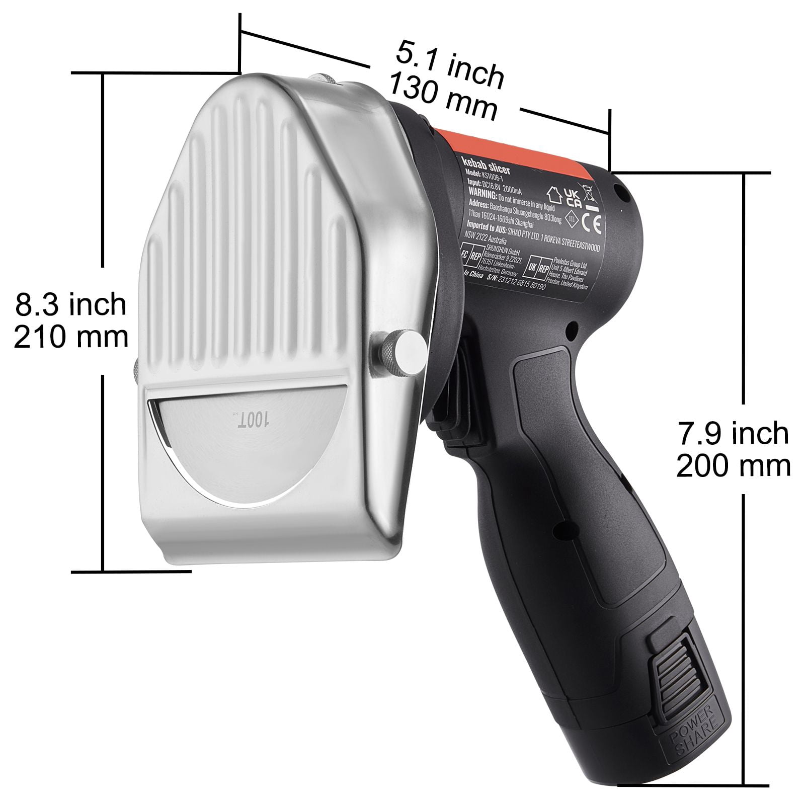Cordless Shawarma Knife 80W 0-8mm Thickness with 2 Batteries 115min Runtime for Turkish Kebab